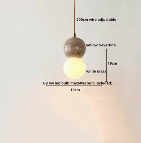 Travertijn Hanglamp – Moderne Grotsteen LED Plafondlamp met Houten Accenten