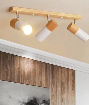 Noordse Houten Plafondlamp – Verstelbare Draaibare Spotlight