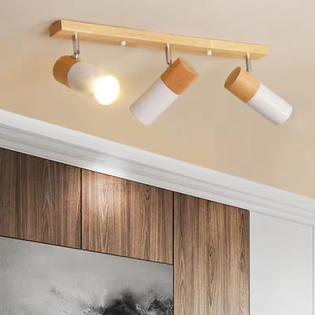 Noordse Houten Plafondlamp – Verstelbare Draaibare Spotlight