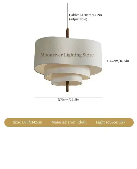 Wabi Sabi Plafondlamp – Stoffen Kroonluchter met LED E27, Japans Minimalistisch Design
