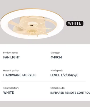 Slimme Plafondventilator met LED Verlichting – Intrekbare Bladen & Afstandsbediening, 48 cm