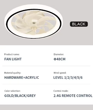 Slimme Plafondventilator met LED Verlichting – Intrekbare Bladen & Afstandsbediening, 48 cm