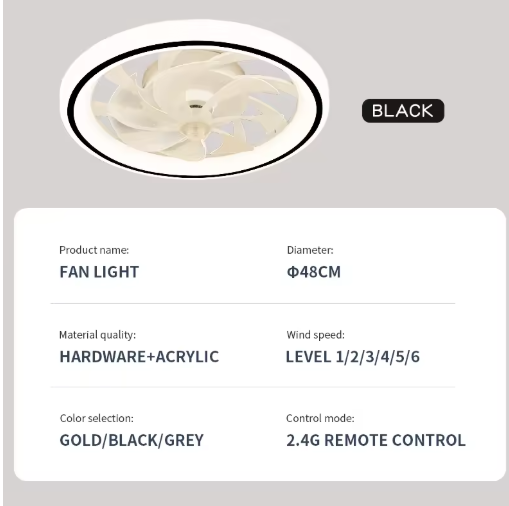 Slimme Plafondventilator met LED Verlichting – Intrekbare Bladen & Afstandsbediening, 48 cm