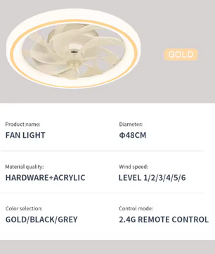 Slimme Plafondventilator met LED Verlichting – Intrekbare Bladen & Afstandsbediening, 48 cm