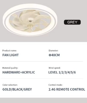 Slimme Plafondventilator met LED Verlichting – Intrekbare Bladen & Afstandsbediening, 48 cm