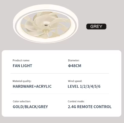 Slimme Plafondventilator met LED Verlichting – Intrekbare Bladen & Afstandsbediening, 48 cm