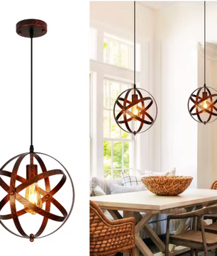 Retro Metalen Hanglamp – Vintage Plafondlamp met Kooi Ontwerp, E27 Fitting