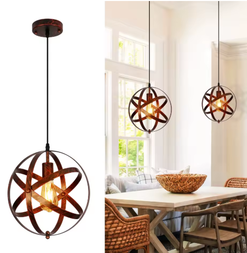 Retro Metalen Hanglamp – Vintage Plafondlamp met Kooi Ontwerp, E27 Fitting