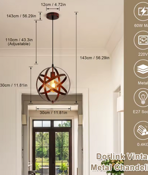 Retro Metalen Hanglamp – Vintage Plafondlamp met Kooi Ontwerp, E27 Fitting