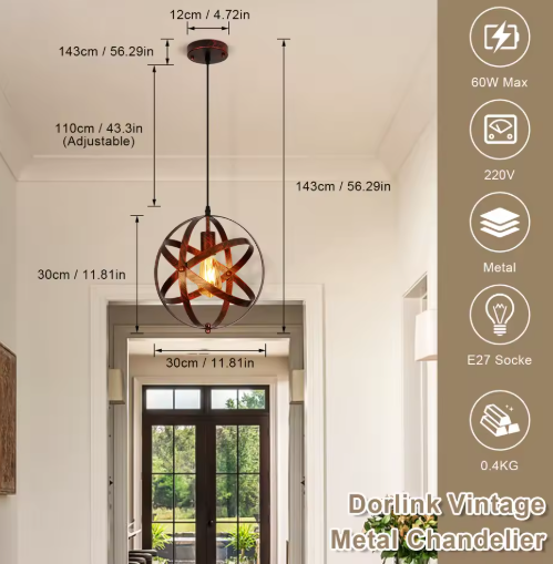 Retro Metalen Hanglamp – Vintage Plafondlamp met Kooi Ontwerp, E27 Fitting