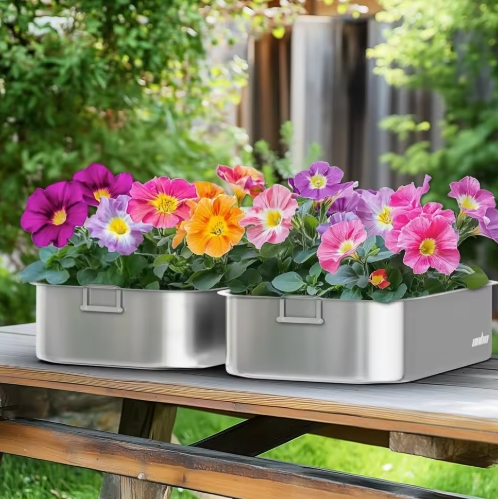 Set van 3 Verhoogde Roestvrijstalen Tuinbedden – Zilver, Duurzaam en Weerbestendig – Voor Binnen en Buiten