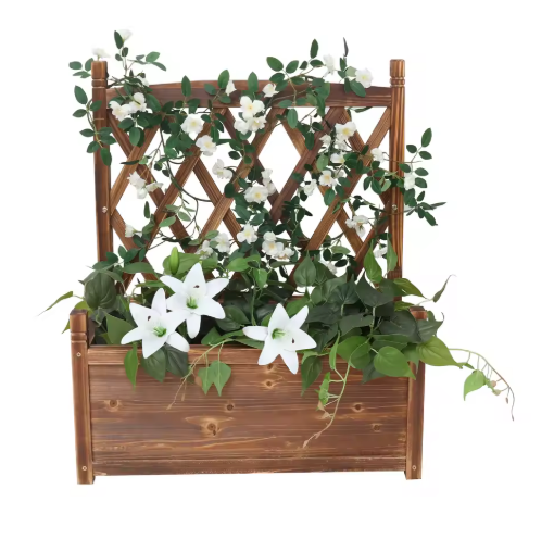 Verhoogde Plantenbak met Trellis – Massief Dennenhout, Vrijstaand voor Klimplanten en Bloemen