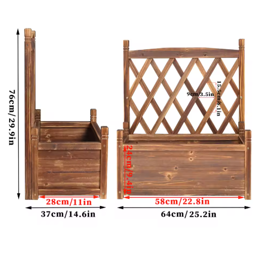 Verhoogde Plantenbak met Trellis – Massief Dennenhout, Vrijstaand voor Klimplanten en Bloemen
