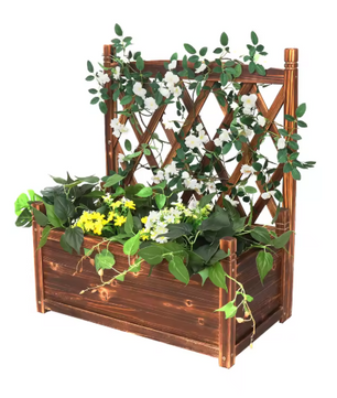 Verhoogde Plantenbak met Trellis – Massief Dennenhout, Vrijstaand voor Klimplanten en Bloemen
