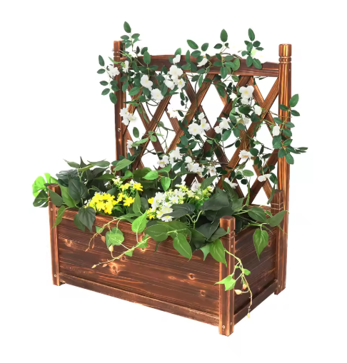 Verhoogde Plantenbak met Trellis – Massief Dennenhout, Vrijstaand voor Klimplanten en Bloemen
