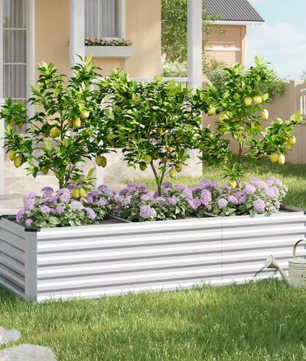 Verhoogd Metalen Tuinbed – Gegalvaniseerd Staal, Anti-Roest, Zilver – Voor Groenten, Kruiden en Bloemen