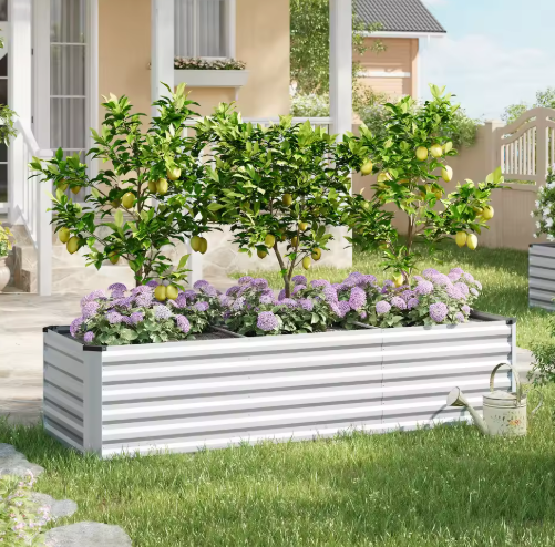 Verhoogd Metalen Tuinbed – Gegalvaniseerd Staal, Anti-Roest, Zilver – Voor Groenten, Kruiden en Bloemen