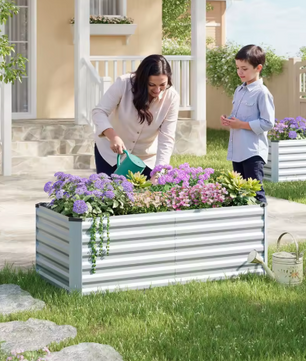 Verhoogd Metalen Tuinbed – Gegalvaniseerd Staal, Anti-Roest, Zilver – Voor Groenten, Kruiden en Bloemen