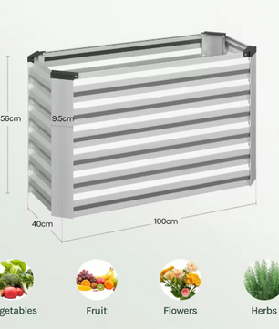 Verhoogd Metalen Tuinbed – Gegalvaniseerd Staal, Anti-Roest, Zilver – Voor Groenten, Kruiden en Bloemen