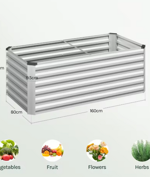 Verhoogd Metalen Tuinbed – Gegalvaniseerd Staal, Anti-Roest, Zilver – Voor Groenten, Kruiden en Bloemen