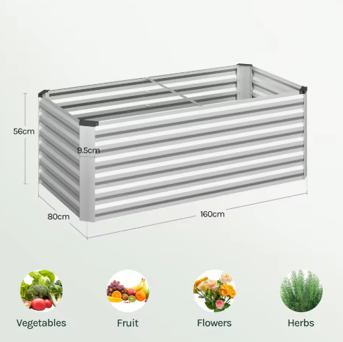 Verhoogd Metalen Tuinbed – Gegalvaniseerd Staal, Anti-Roest, Zilver – Voor Groenten, Kruiden en Bloemen