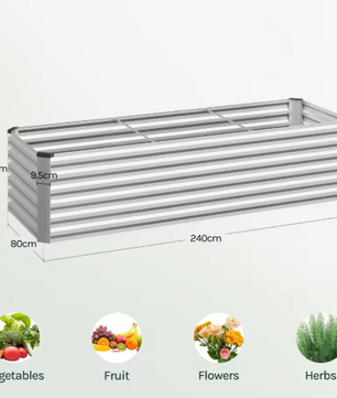 Verhoogd Metalen Tuinbed – Gegalvaniseerd Staal, Anti-Roest, Zilver – Voor Groenten, Kruiden en Bloemen