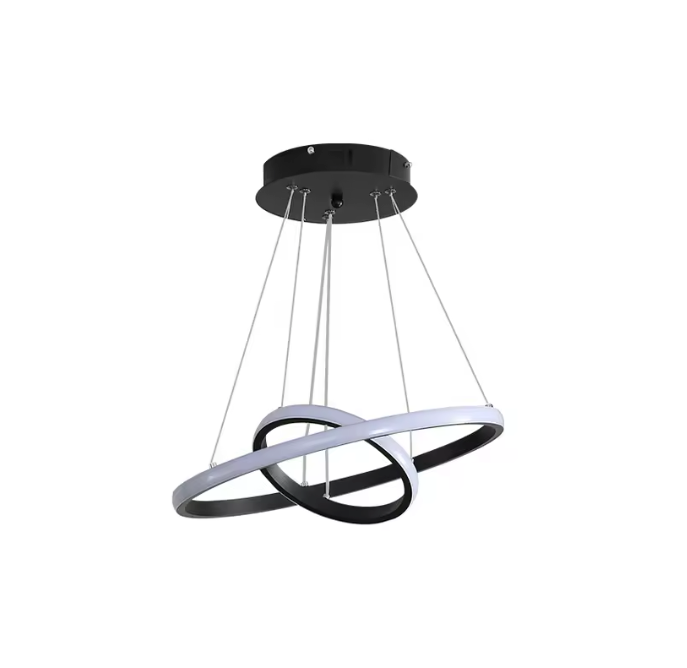 Moderne Zwarte LED Hanglamp – 2 Ringen Design Plafondlamp