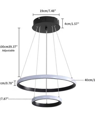 Moderne Zwarte LED Hanglamp – 2 Ringen Design Plafondlamp