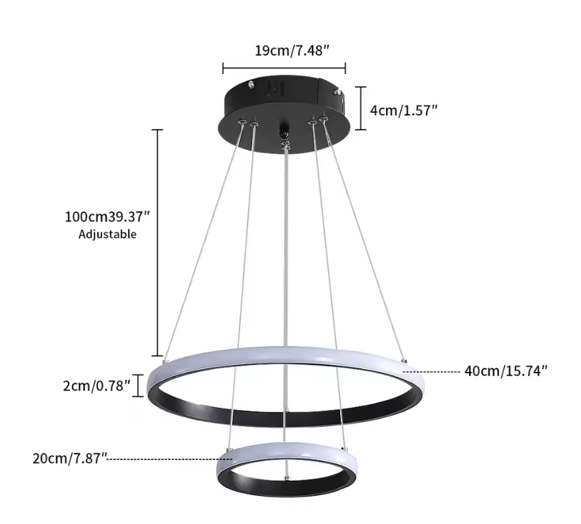Moderne Zwarte LED Hanglamp – 2 Ringen Design Plafondlamp