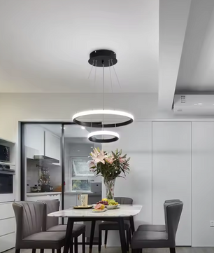 Moderne Zwarte LED Hanglamp – 2 Ringen Design Plafondlamp