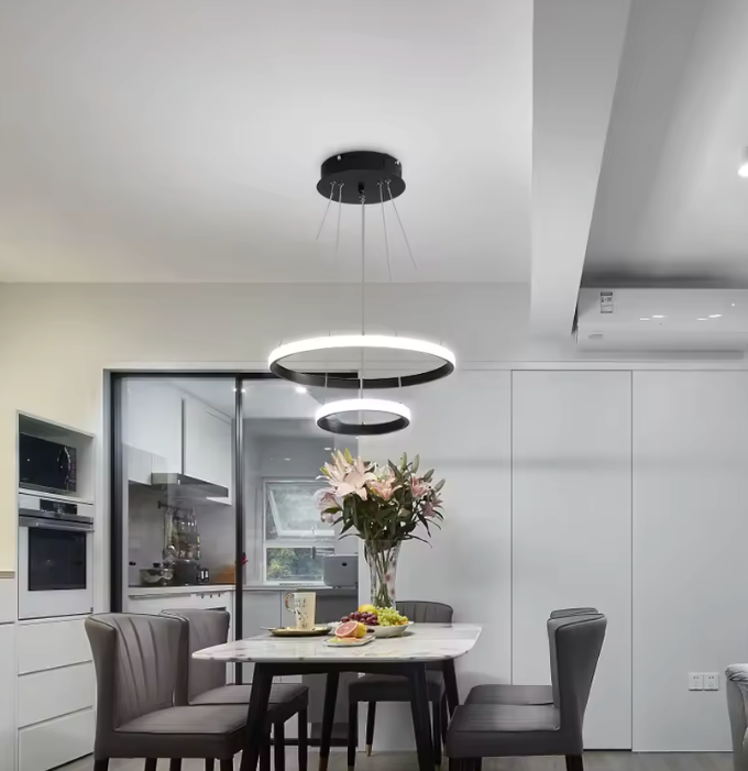 Moderne Zwarte LED Hanglamp – 2 Ringen Design Plafondlamp