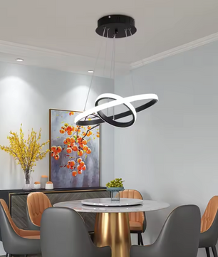 Moderne Zwarte LED Hanglamp – 2 Ringen Design Plafondlamp