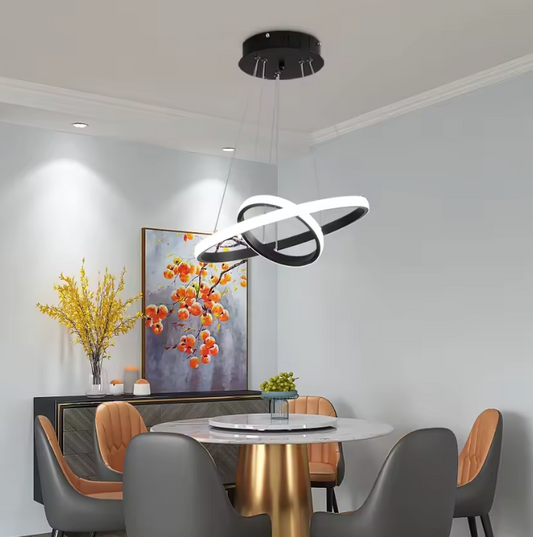 Moderne Zwarte LED Hanglamp – 2 Ringen Design Plafondlamp
