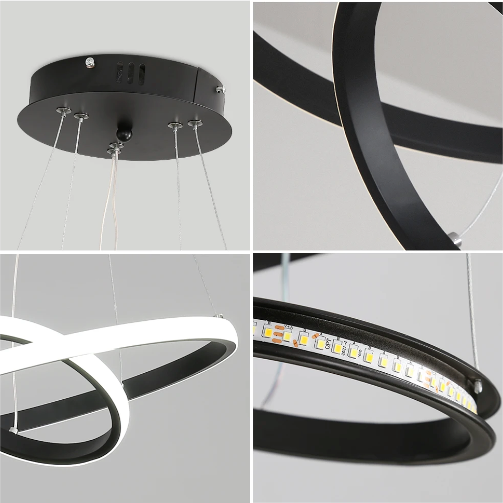 Moderne Zwarte LED Hanglamp – 2 Ringen Design Plafondlamp