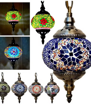 Turkse Marokkaanse Mozaïek Hanglamp – Handgemaakte Glazen Bol & Mediterrane Stijl