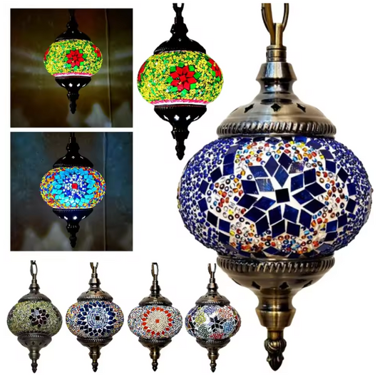 Turkse Marokkaanse Mozaïek Hanglamp – Handgemaakte Glazen Bol & Mediterrane Stijl