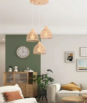 Vintage Rotan Hanglamp – Bamboe Rieten Plafondlamp met Gevlochten Scherm