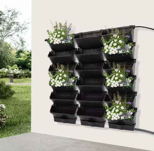 18-Pot Zelfwaterende Hangende Plantenbakset – Verticale Wandmontage met Slimme Timer & Regensensor