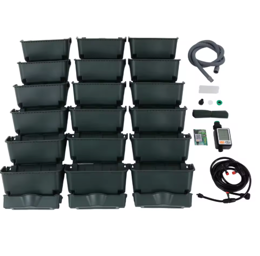 18-Pot Zelfwaterende Hangende Plantenbakset – Verticale Wandmontage met Slimme Timer & Regensensor