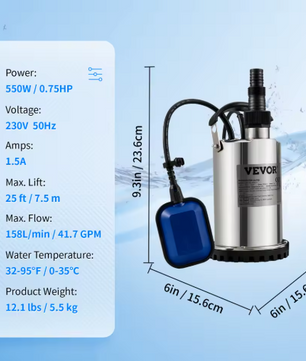 Dompelpomp voor Waterafvoer – 550W tot 2200W, met Automatische Vlotterschakelaar