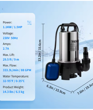 Dompelpomp voor Waterafvoer – 550W tot 2200W, met Automatische Vlotterschakelaar