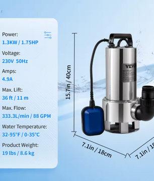 Dompelpomp voor Waterafvoer – 550W tot 2200W, met Automatische Vlotterschakelaar