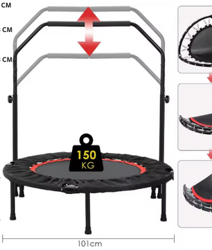 Opvouwbare Fitness Trampoline Ø 101 cm – Met Verstelbaar Handvat, Indoor & Outdoor Rebounder, Draagvermogen 150 kg