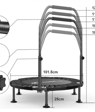 Opvouwbare Mini Fitness Trampoline Ø 101,5 cm – Met Verstelbaar Handvat, Indoor & Outdoor Rebounder, Draagvermogen 150 kg