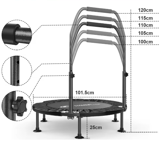 Opvouwbare Mini Fitness Trampoline Ø 101,5 cm – Met Verstelbaar Handvat, Indoor & Outdoor Rebounder, Draagvermogen 150 kg