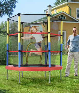 Kindertrampoline 145 cm met Basketbalmand – Voor Binnen & Buiten, Inclusief Pomp en Ballen, Draagvermogen 45 kg