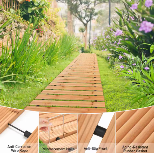 Uitrolbaar Houten Tuinpad – Decoratief Looppad voor Terras, Gazon, Strand & Evenementen