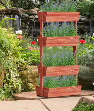 4-Laags Verhoogd Tuinbed – Verticaal Houten Bloempottenrek met Afneembare Ladder & Verstelbare Planken
