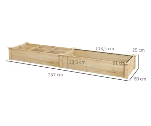 Verhoogd Houten Tuinbed met 2 Vakken – Grote Plantenbak voor Kruiden, Groenten en Bloemen – Natuurlijk en Duurzaam