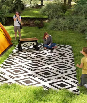 Weerbestendig Dubbelzijdig Buitentapijt met Draagtas – 182×274 cm, Opvouwbaar, Kunststof, Geschikt voor Tuin, Balkon en Kamperen